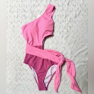 NWT- RIHOAS Pink One-Shoulder One Piece Cut Out Swimsuit